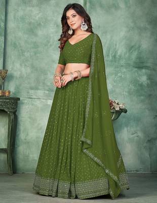 Embroidered Semi-Stitched Lehenga & Unstitched Blouse With Dupatta 2