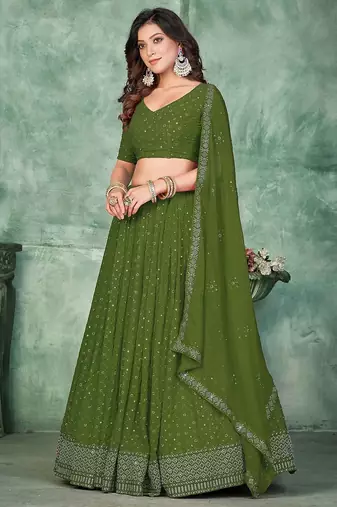 Embroidered Semi-Stitched Lehenga & Unstitched Blouse With Dupatta