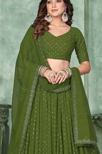 Embroidered Semi-Stitched Lehenga & Unstitched Blouse With Dupatta