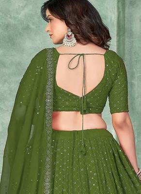 Embroidered Semi-Stitched Lehenga & Unstitched Blouse With Dupatta 4