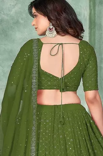Embroidered Semi-Stitched Lehenga & Unstitched Blouse With Dupatta