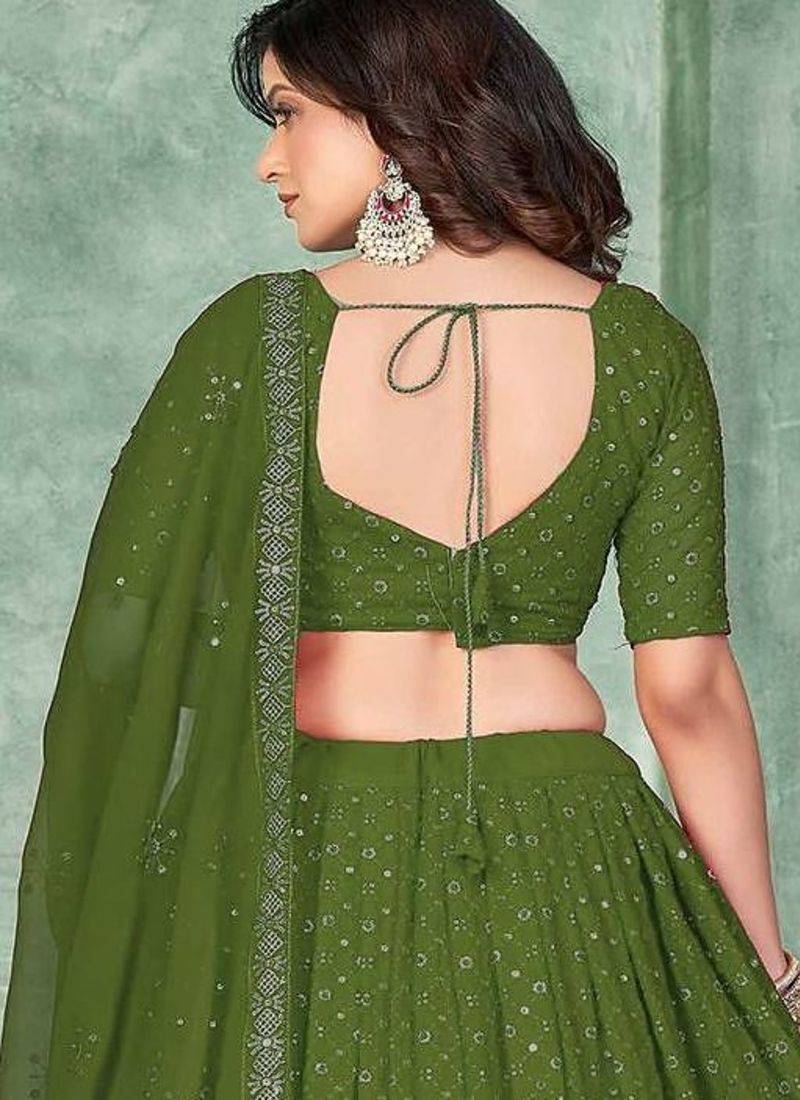 Embroidered Semi-Stitched Lehenga & Unstitched Blouse With Dupatta