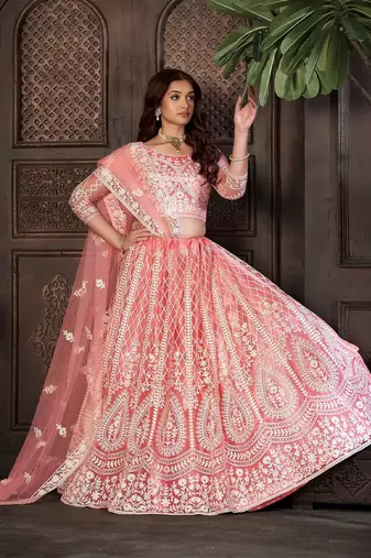 Embroidered Thread Work Semi-Stitched Lehenga & Unstitched Blouse With Dupatta