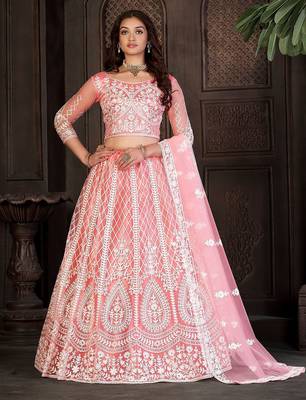 Embroidered Thread Work Semi-Stitched Lehenga & Unstitched Blouse With Dupatta 2