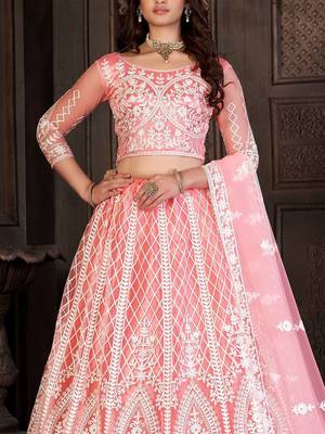 Embroidered Thread Work Semi-Stitched Lehenga & Unstitched Blouse With Dupatta 3