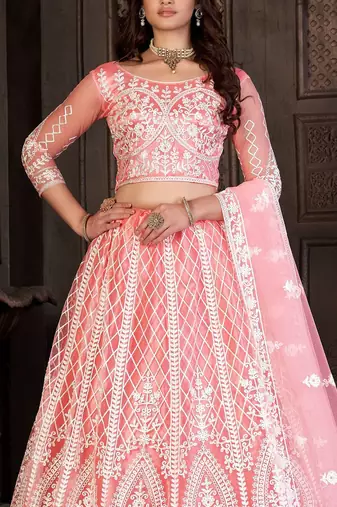 Embroidered Thread Work Semi-Stitched Lehenga & Unstitched Blouse With Dupatta