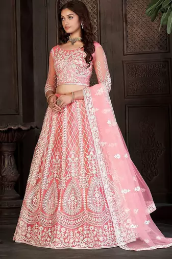 Embroidered Thread Work Semi-Stitched Lehenga & Unstitched Blouse With Dupatta