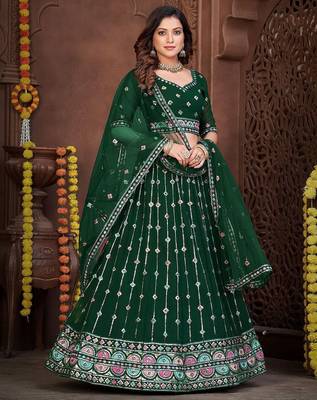 Embroidered Sequinned Semi-Stitched Lehenga & Unstitched Blouse With Dupatta 1
