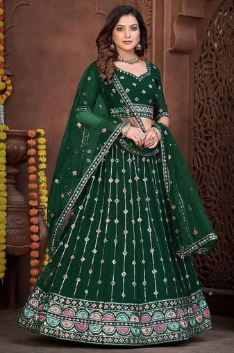 Embroidered Sequinned Semi-Stitched Lehenga & Unstitched Blouse With Dupatta