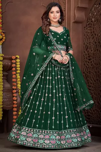 Embroidered Sequinned Semi-Stitched Lehenga & Unstitched Blouse With Dupatta