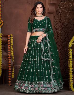 Embroidered Sequinned Semi-Stitched Lehenga & Unstitched Blouse With Dupatta 2