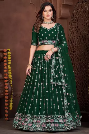 Embroidered Sequinned Semi-Stitched Lehenga & Unstitched Blouse With Dupatta