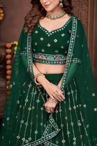 Embroidered Sequinned Semi-Stitched Lehenga & Unstitched Blouse With Dupatta