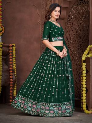 Embroidered Sequinned Semi-Stitched Lehenga & Unstitched Blouse With Dupatta 4
