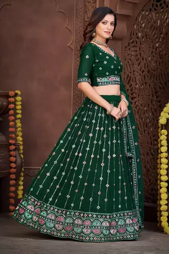 Embroidered Sequinned Semi-Stitched Lehenga & Unstitched Blouse With Dupatta