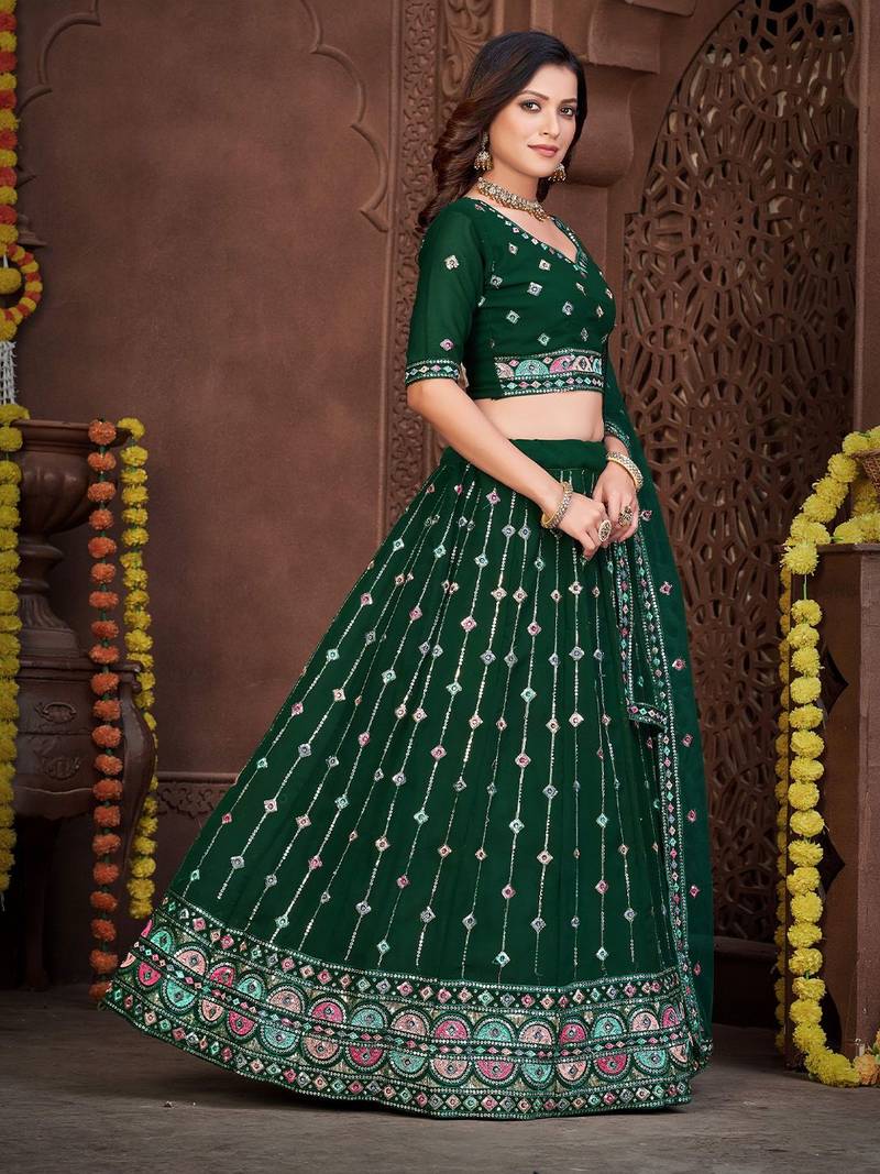 Embroidered Sequinned Semi-Stitched Lehenga & Unstitched Blouse With Dupatta