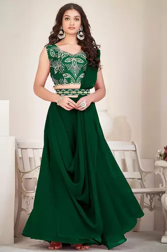 Embroidered Semi-Stitched Lehenga & Unstitched Blouse With Dupatta