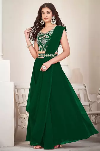 Embroidered Semi-Stitched Lehenga & Unstitched Blouse With Dupatta
