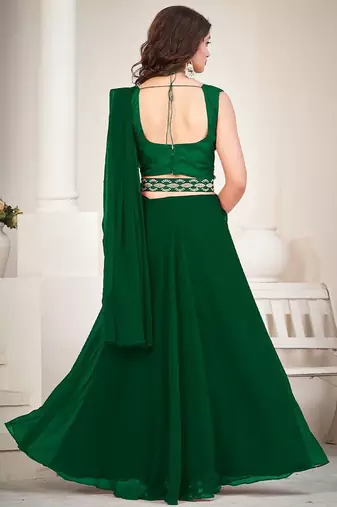 Embroidered Semi-Stitched Lehenga & Unstitched Blouse With Dupatta