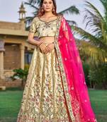 Embroidered Satin Semi-Stitched Lehenga & Unstitched Blouse With Dupatta
