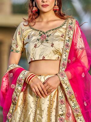Embroidered Satin Semi-Stitched Lehenga & Unstitched Blouse With Dupatta 2