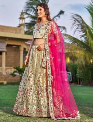 Embroidered Satin Semi-Stitched Lehenga & Unstitched Blouse With Dupatta 3