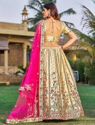 Embroidered Satin Semi-Stitched Lehenga & Unstitched Blouse With Dupatta 4