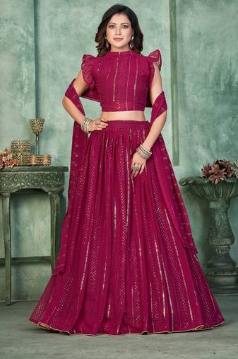 Embroidered Semi-Stitched Lehenga & Unstitched Blouse With Dupatta