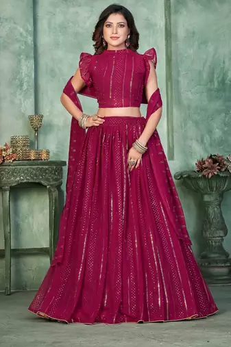 Embroidered Semi-Stitched Lehenga & Unstitched Blouse With Dupatta