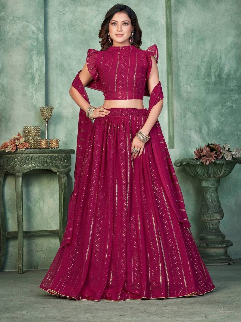 Embroidered Semi-Stitched Lehenga & Unstitched Blouse With Dupatta