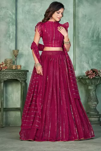 Embroidered Semi-Stitched Lehenga & Unstitched Blouse With Dupatta