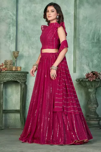 Embroidered Semi-Stitched Lehenga & Unstitched Blouse With Dupatta