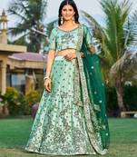 Embroidered Sequinned Satin Semi-Stitched Lehenga & Unstitched Blouse & Dupatta