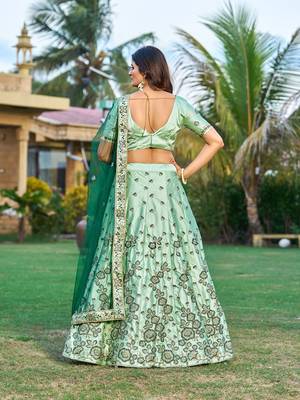 Embroidered Sequinned Satin Semi-Stitched Lehenga & Unstitched Blouse & Dupatta 4