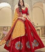 Floral Embroidered Semi-Stitched Lehenga & Unstitched Blouse With Dupatta