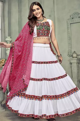 Embroidered Thread Work Semi-Stitched Lehenga & Unstitched Blouse With Dupatta