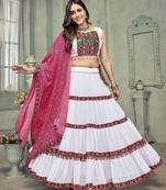 Embroidered Thread Work Semi-Stitched Lehenga & Unstitched Blouse With Dupatta