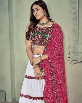 Embroidered Thread Work Semi-Stitched Lehenga & Unstitched Blouse With Dupatta 2