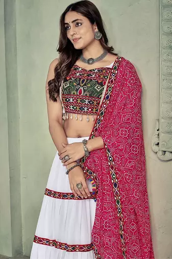 Embroidered Thread Work Semi-Stitched Lehenga & Unstitched Blouse With Dupatta