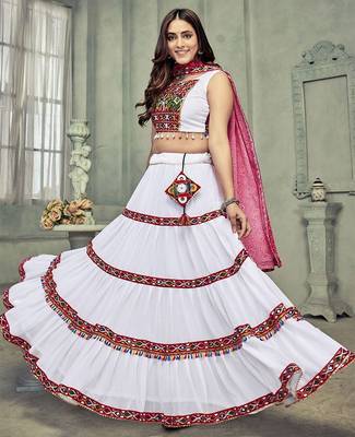Embroidered Thread Work Semi-Stitched Lehenga & Unstitched Blouse With Dupatta 3