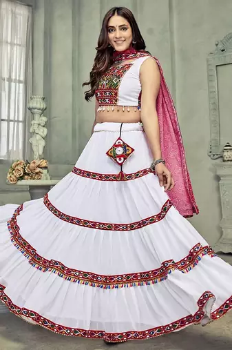 Embroidered Thread Work Semi-Stitched Lehenga & Unstitched Blouse With Dupatta
