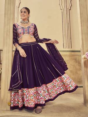 Embroidered Thread Work Semi-Stitched Lehenga & Unstitched Blouse With Dupatta 1