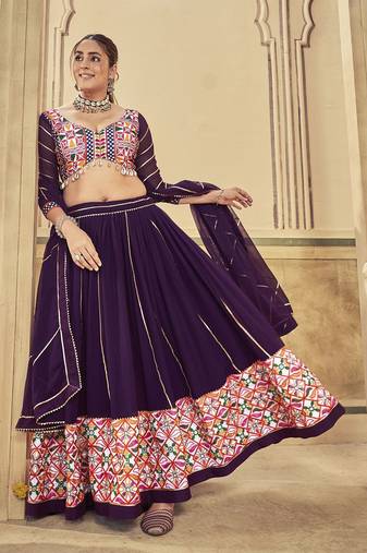 Embroidered Thread Work Semi-Stitched Lehenga & Unstitched Blouse With Dupatta