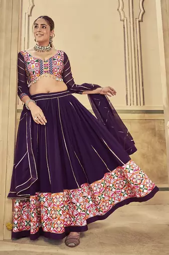 Embroidered Thread Work Semi-Stitched Lehenga & Unstitched Blouse With Dupatta
