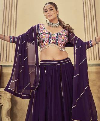 Embroidered Thread Work Semi-Stitched Lehenga & Unstitched Blouse With Dupatta 2