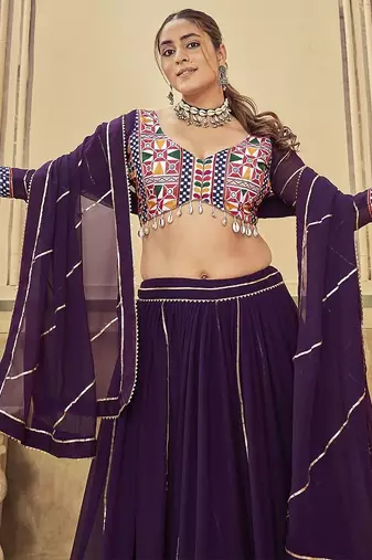 Embroidered Thread Work Semi-Stitched Lehenga & Unstitched Blouse With Dupatta