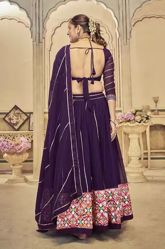 Embroidered Thread Work Semi-Stitched Lehenga & Unstitched Blouse With Dupatta