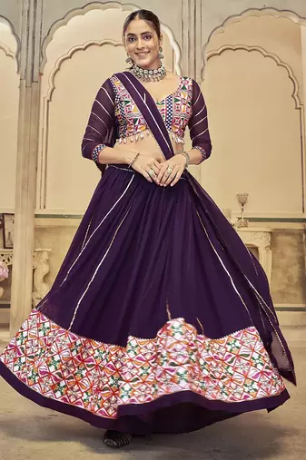 Embroidered Thread Work Semi-Stitched Lehenga & Unstitched Blouse With Dupatta