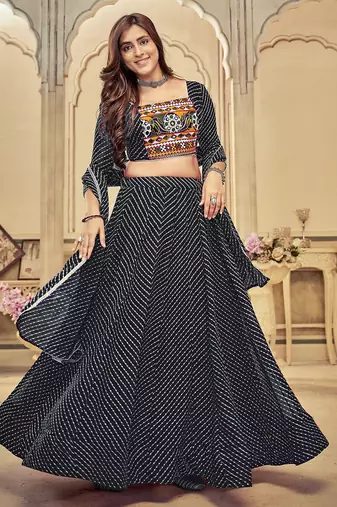 Printed Thread Work Semi-Stitched Lehenga & Unstitched Blouse With Dupatta