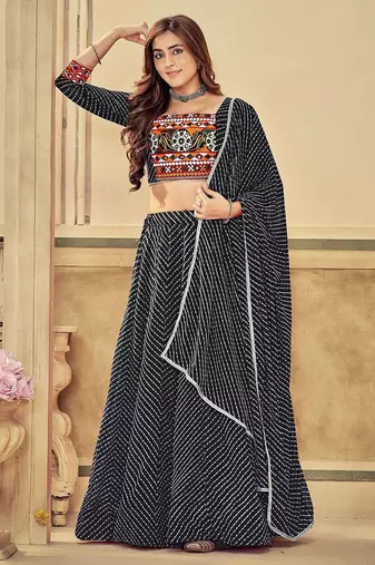 Printed Thread Work Semi-Stitched Lehenga & Unstitched Blouse With Dupatta